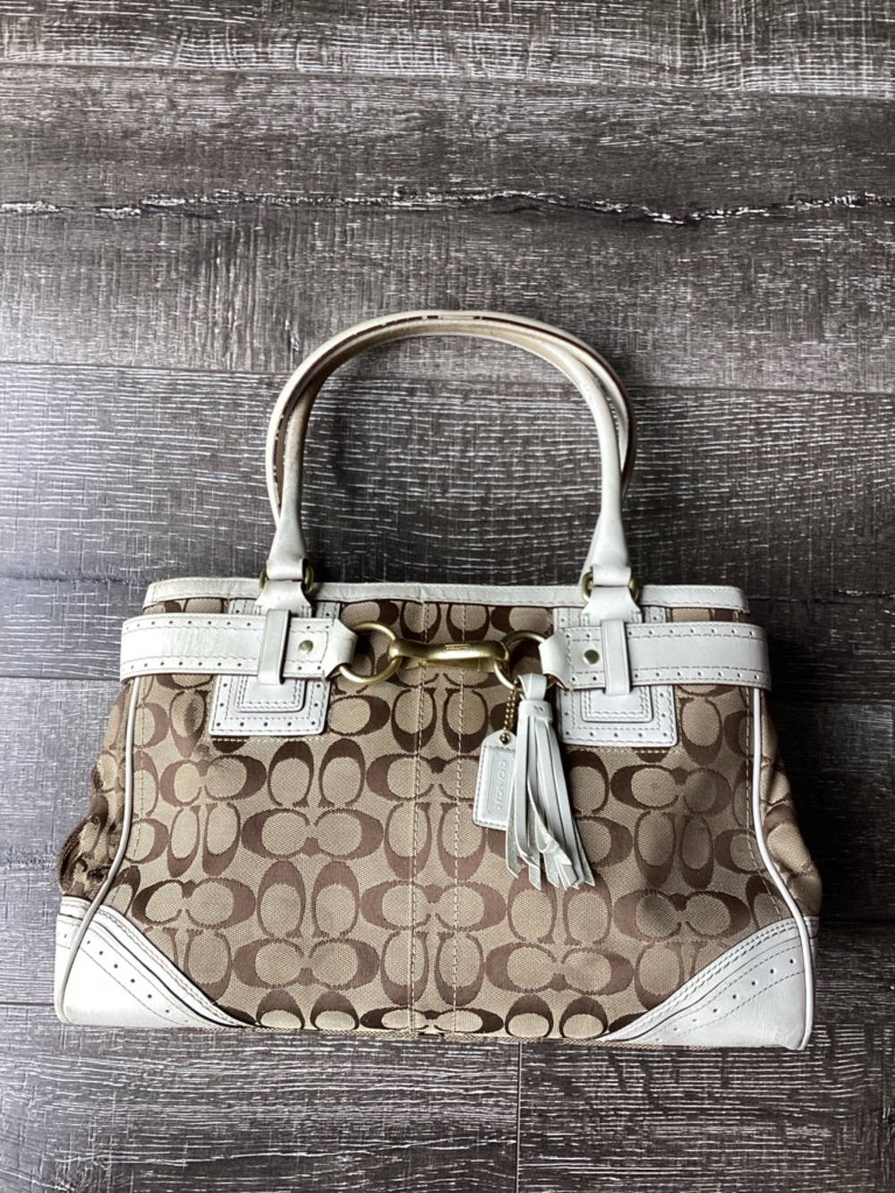 Coach Vintage Signature Canvas Hampton Satchel | White Leather Trim